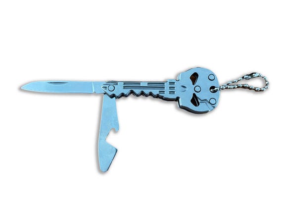 Skull Key Ring Knife 1.8-in Blade With Bottle Opener Polished Finish From Spain