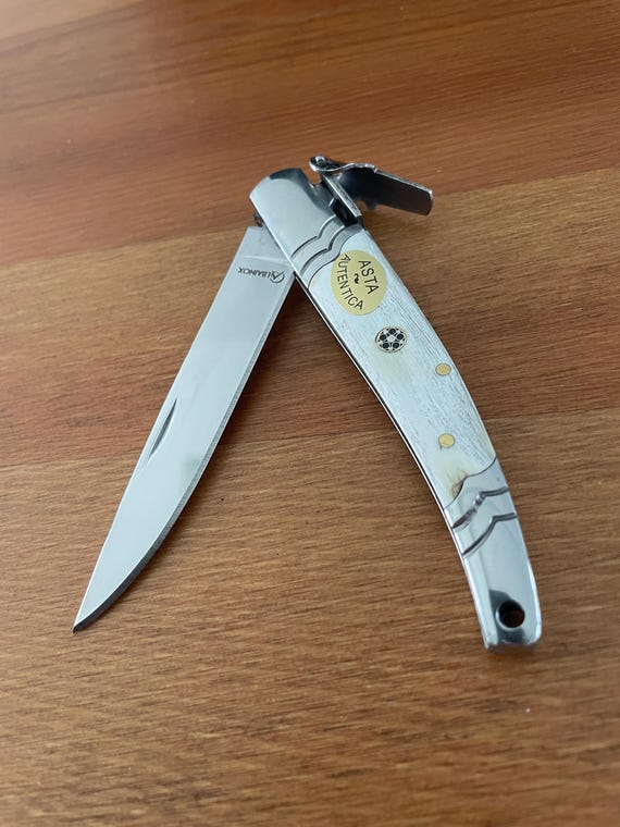 3.14" Spanish Navaja Pocket Knife Bull Horn Scales With Ratchet & Billet Lock