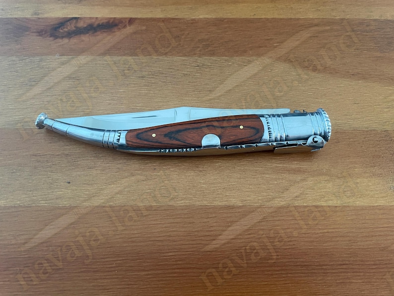 Spanish Rachet 6” Spanish Navaja Serrana Folding Knife – Red Stamina Wood Handle ...