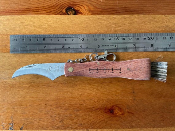 Mushroom Brown Wood Handles Pocket Knife with Brush and Sheath