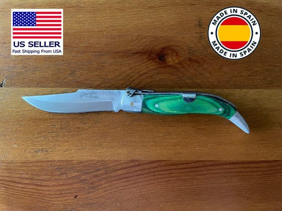 3.14" Spanish Navaja Teja Albacete Pocket Knife Green Wood Handcrafted