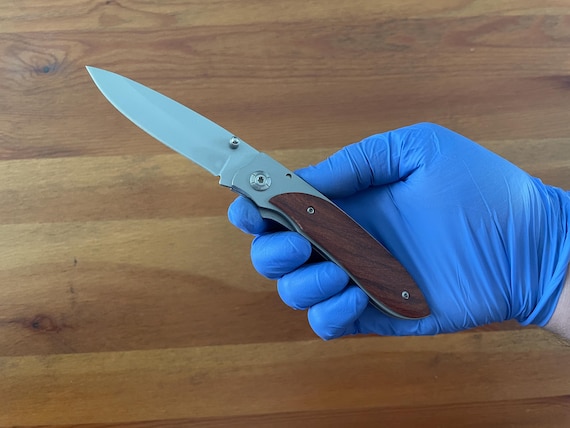 3.3" Stainless Steel Satin Blade Folding Knife Steel and Wood Handle Pocket Clip