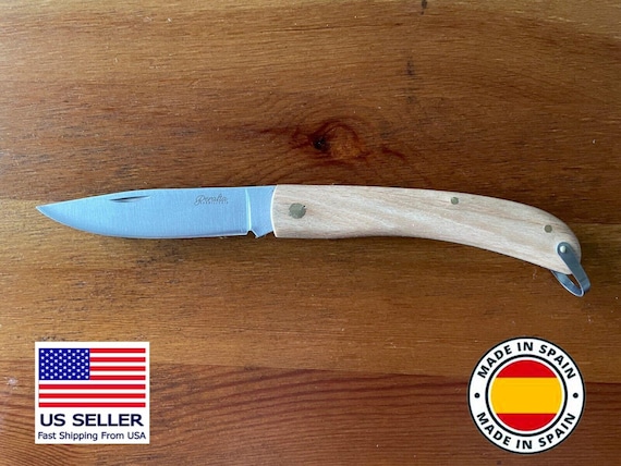 3.14" Campaign Piston Navaja Pocket Knife Wood Handle and Ring