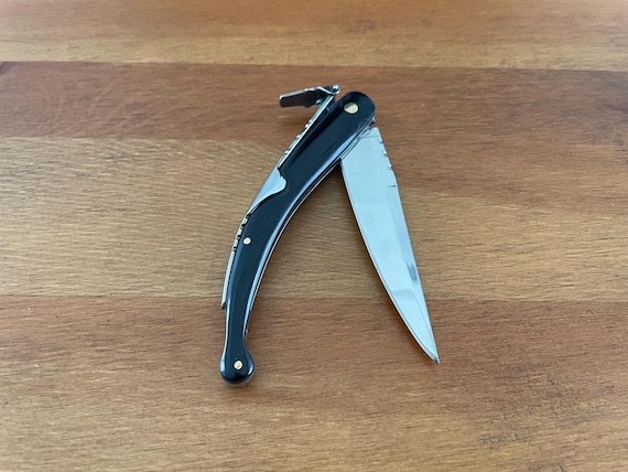 3.34 in. Spanish Navaja Pocket Knife Black Stamina Wood Handle High Quality