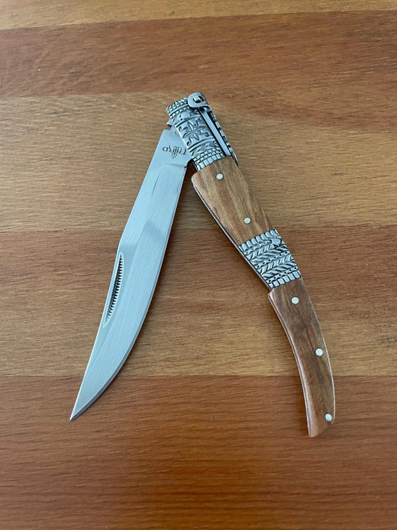 4.3" Arabian Style Navaja Ratchet Pocket Knife Olive Wood Scales & Steel Handle