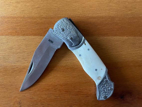 3.5" Spanish Navaja Pocket Knife Eagle Bolsters Bone Scales Lockback