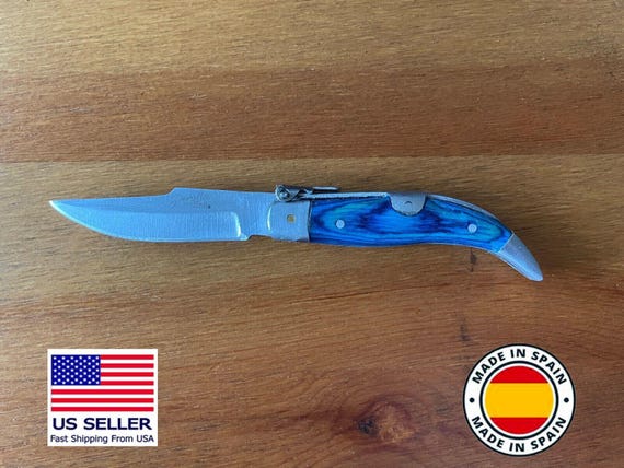 2.5" Spanish Navaja Teja Albacete Pocket Knife Blue Wood Handcrafted