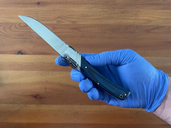 3.54" Spanish Navaja Pocket Knife Blue Wood Scales With Ratchet & Billet Lock