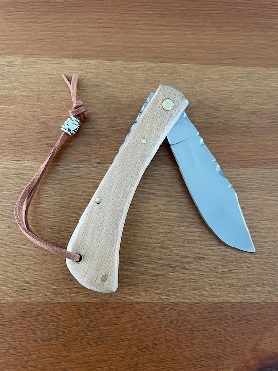 3” Stainless Steel Navaja Folding Knife Wood Handle With Cord Slipjoint Lock