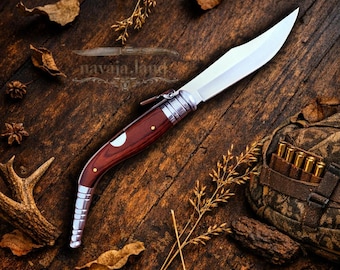 4" Sevillana Style Navaja Folding Knife – Red Wood Handle | Ratchet Lock | Made in Spain