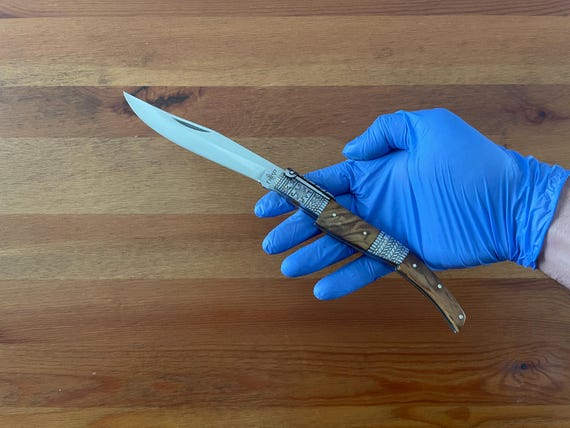 5.1" Arabian Style Navaja with Ratchet Pocket Knife Olive Wood and Steel Handle