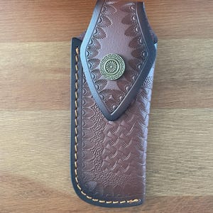 4.4 in. Brown Leather Pocket Knife Sheath Pouch with Belt Holder Hand Made Spain