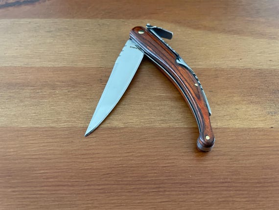 3.34 in. Spanish Navaja Folding Pocket Knife Red Stamina Wood Handle High Quality