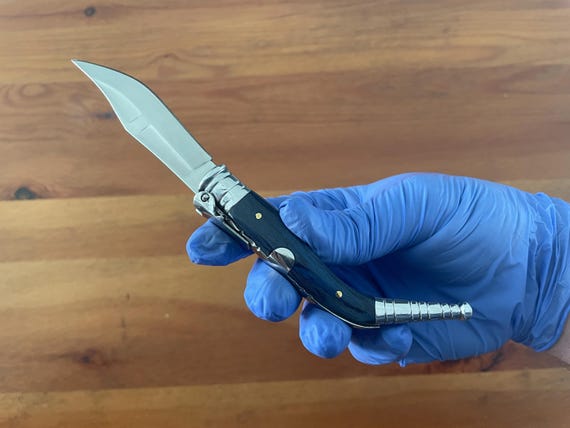 3.15" Blade Spanish Navaja Sevillana Pocket Knife Blue Stamina Wood Scales with Ratchet