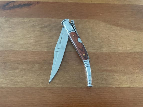 3.34” Spanish Navaja Serrana Folding Pocket Knife Red Wood Stamina Handle