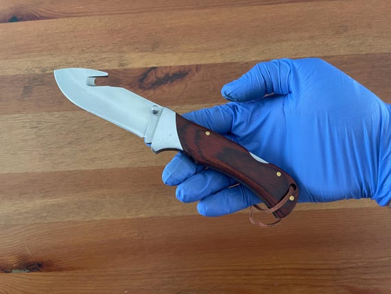 3.46” Skinner Folding Pocket Knife Brown Stamina Wood Handle with Lockback