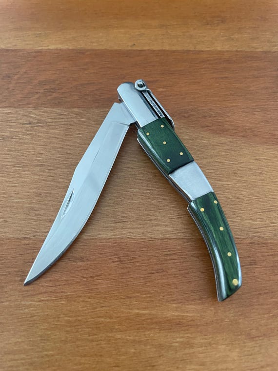 3.14" Arabian Folding Pocket Knife Green Wood Scales Navaja Handcrafted Knife