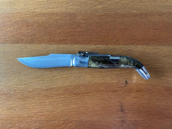 2 in. Spanish Navaja Teja Albacete Pocket Knife Brown Celluloid Scales - No ratchet