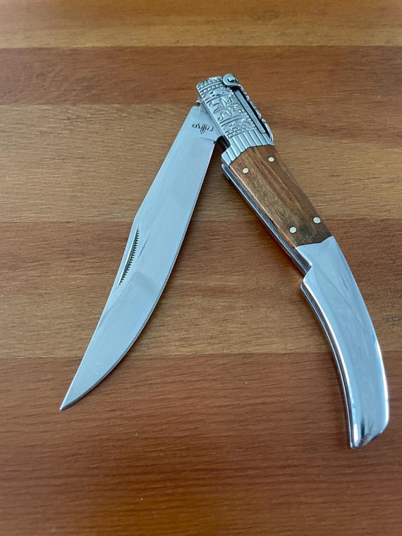 5.1" Arabian Style Navaja with Ratchet Pocket Knife Olive Wood and Steel Handle