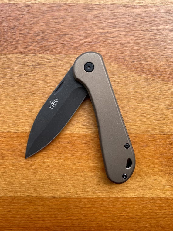 3" 420 Steel Blade Finished in Stone Brown Aluminum Handle Liner Lock