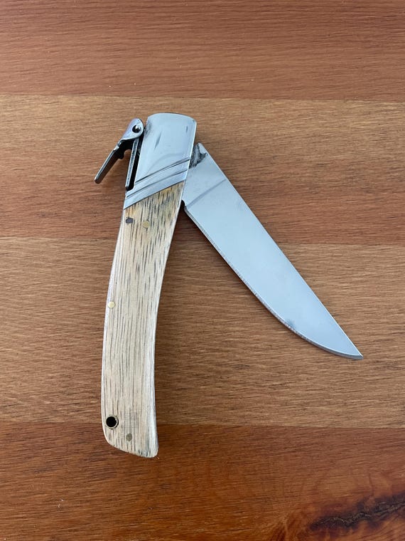 3.54" Spanish Navaja Pocket Knife Zebra Wood Scales With Ratchet & Billet Lock