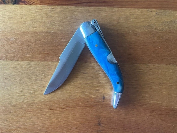 2.5 in. Spanish Navaja Teja Albacete Pocket Knife Blue Celluloid Scales