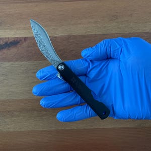 2.9&quot; Navaja Higonokami Pocket Knife Falcata Blade 79-Layers Damascus with Sheath