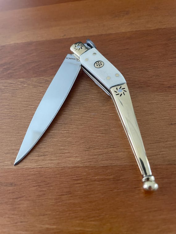 3.22" Spanish Catalan Navaja Folding Knife With Brass Bolsters Bone Scales