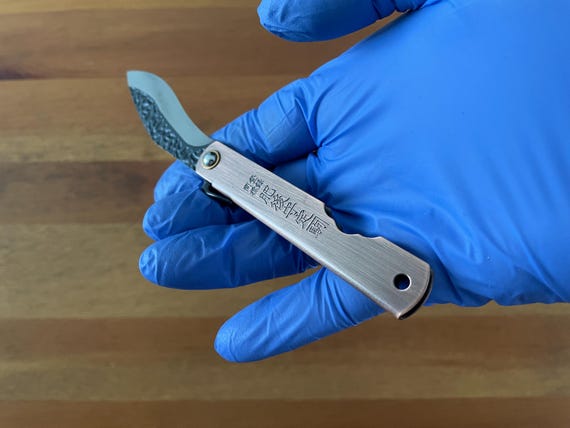 2.9" Navaja Higonokami Pocket Knife 420 Steel Falcata Blade Copper Handle and Sheath