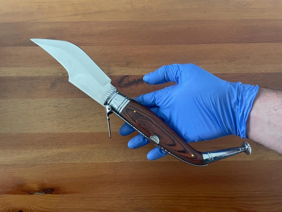 6.5” Spanish Navaja Jerezana Folding Knife Red Stamina Wood Scales With Ratchet