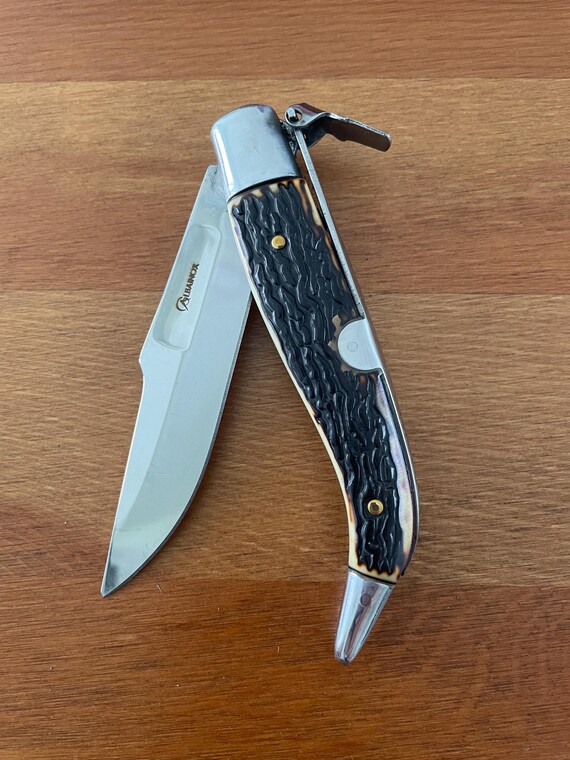 3.7" Spanish Navaja Teja Deer Antler Imitation Scales Billet Lock No Ratchet