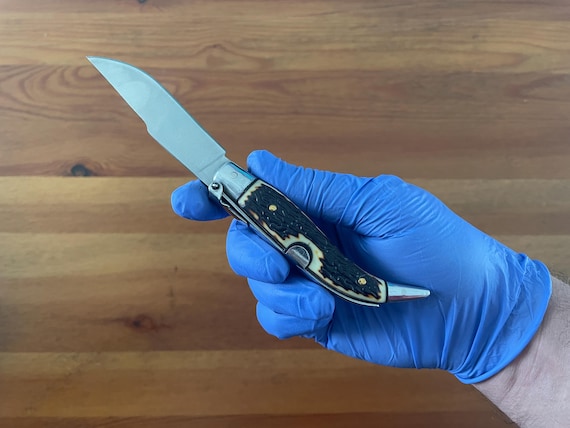3.22" Carbon Steel Spanish Navaja Teja Deer Antler Imitation Scales Billet Lock