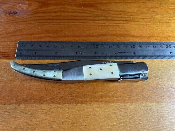 5.3" Arabian Style Navaja Folding Pocket Knife Bull Horn Scales With Ratchet Sound