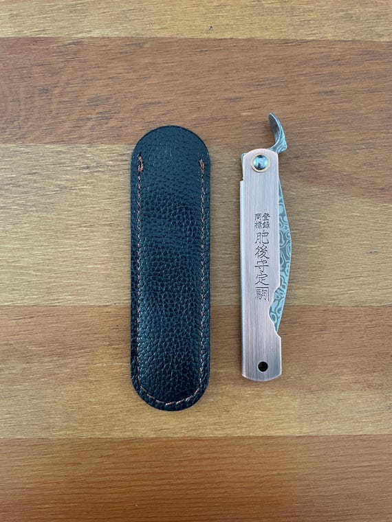 2.9" Navaja Higonokami Pocket Knife 79-layer Damascus Copper Handle with Sheath