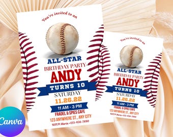 Editable Baseball Birthday Invitation, Baseball Invites, Instant Download Baseball Invitations, Digital File