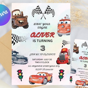 Cars Birthday Invitation | Lightning McQueen Invitation, Kids Birthday Invitation | Editable Personalized Canva Printable Digital Invitation