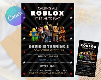 Roblox Invitation, Roblox Invite, Game Birthday, Roblox Boy Birthday, Editable Template Invitation, Kids Invite, Roblox Party, Roblox, Party