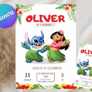 Editable Stitch Birthday Invitation, Printable Cute Stitch Party Invite, Stitch & Lilo Girls Birthday Party Invite, Canva Instant Download