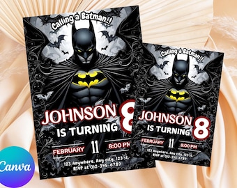 Editable Superhero Invitation, Bat Party Invite,Bat Birthday Invitation,Editable Bat Superhero Invitation,Bat Guy Birthday Party Invitation