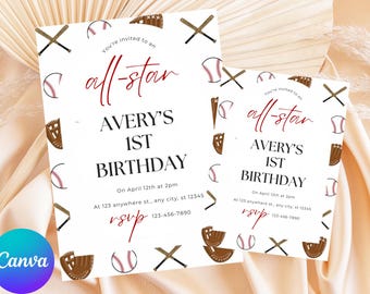 Editable Baseball Birthday Invitation, Baseball Invites, Instant Download Baseball Invitations, Digital File