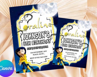 Editable Coraline Invitation | Printable Wybie Birthday Kids invite | Coraline Birthday Party | Digital Coraline Invite | Instant Download