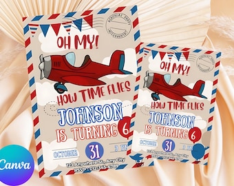 Editable Airplane Birthday Invitation, Time Flies Birthday Invitation, Kid Birthday Invite, Boy Birthday Invite, Printable, Instant Download
