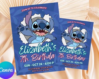 Stitch and Angel Birthday Invitation, Editable Stitch Birthday Invitation, Digital Party Invite, Stitch Birthday Party Invitation Printable