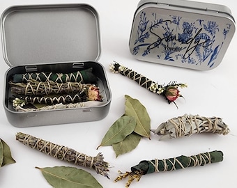 Go Smudge Yourself Mini Smudge Stick Set Portable Travel Mini Witchcraft Tin Witches Travel Tin Altar Tools Mini Witch Gift Box