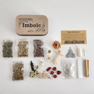 Imbolc Travel Altar Portable Mini Witchcraft Tin Witches Tools Organic Herbs & Flowers Natural Crystals Handmade St Brigid Witch Gift Box