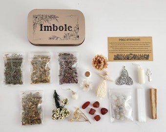 Imbolc Travel Altar Portable Mini Witchcraft Tin Witches Tools Organic Herbs & Flowers Natural Crystals Handmade St Brigid Witch Gift Box
