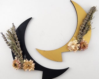 Crescent Moon Door Corner Decor Botanical Crystal Embellished Wooden Dried Flowers Herbs Door Topper Door Frame Decoration Over the Door