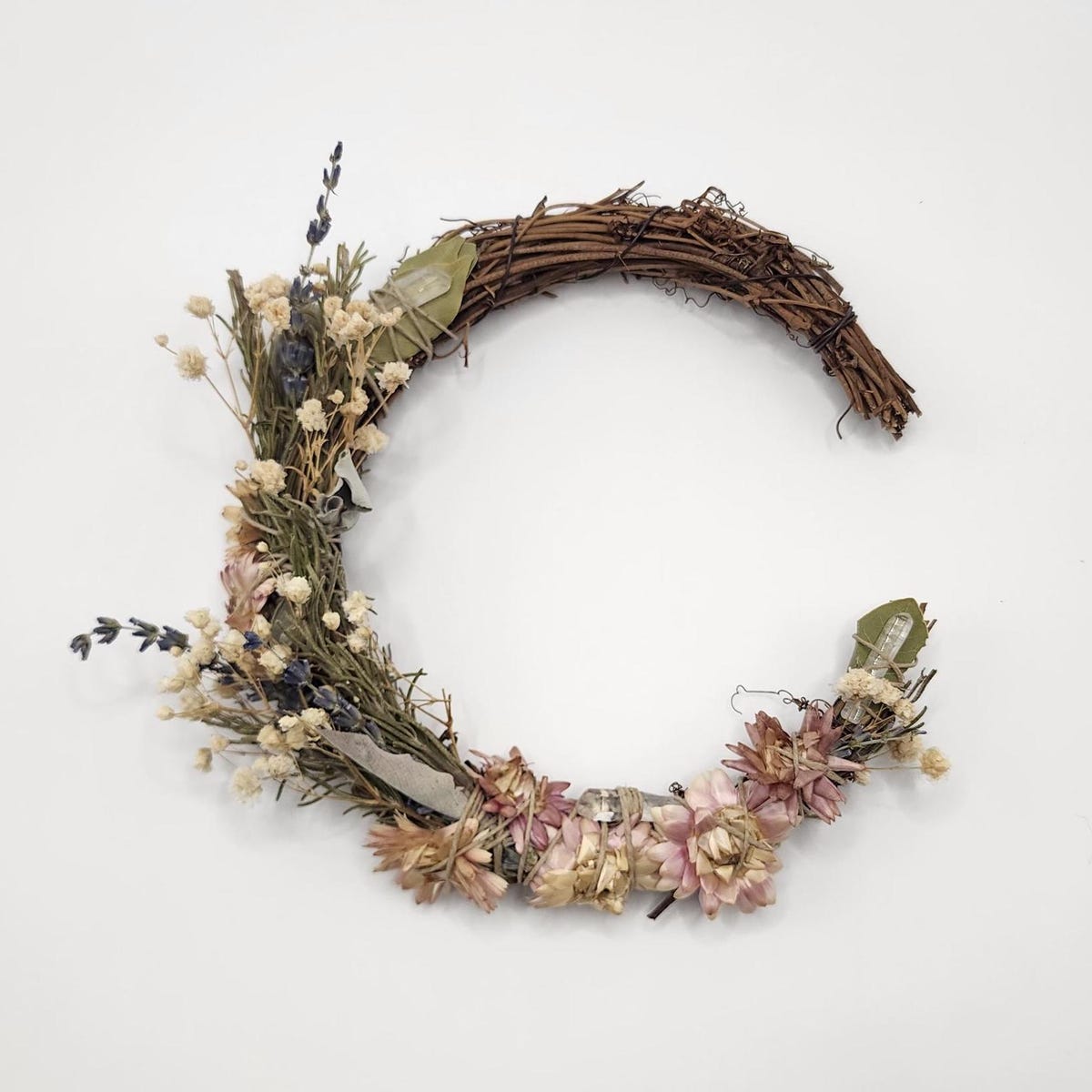 Crescent Moon Botanical Wreath Dried Herbs Flowers Protection Crystals Aromatic Beautiful Half Moon Witch Wall Decor - Etsy