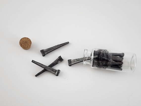 Period Coffin Nails Hand Forged Set of 10 Historic Square Nails Glass Bottle Protection Magic Witch Needle Banishing Solid Steel Coffin Nail