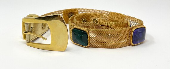 Gold Mesh Belt with Multicolored Stones / 1970s vi